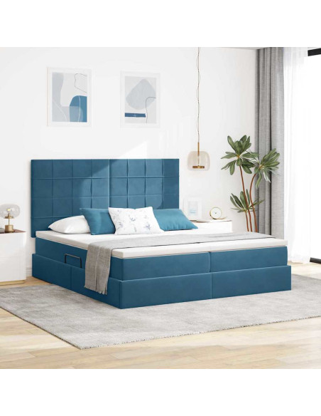 Letto con luci a strisce a LED Blu Scuro 180 x 200 cm Velluto