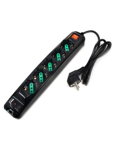 MULTIPRESA TECNOWARE 5 POSTI inclinati 45° Tipo Schuko/Italia 10/16A+1P USB A 1P USB-C FMP5GIGUSB