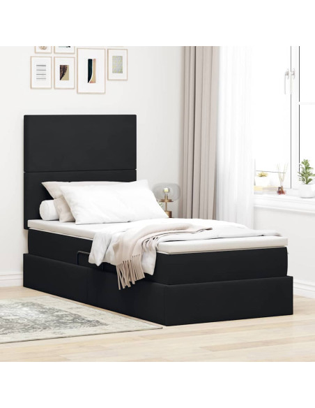 Letto con contenitore e LED con led Nero 90 x 190 cm Velluto
