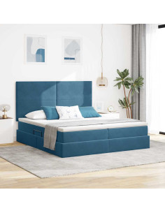 Letto con luci a strisce a LED Blu Scuro 180 x 200 cm Velluto