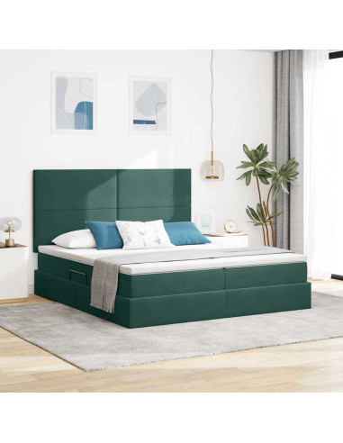 Letto con luci a strisce a LED Verde Scuro 200 x 200 cm Velluto