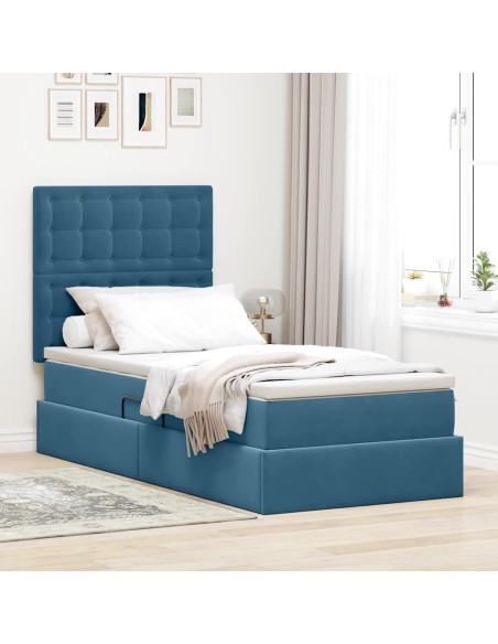 Letto con contenitore e LED Blu Scuro 90 x 190 cm Velluto