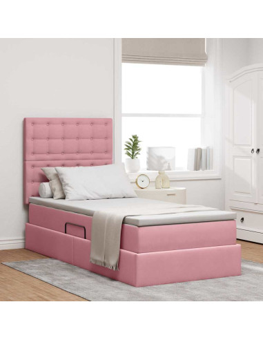 Letto con contenitore e LED con led Rosa 90 x 200 cm Velluto