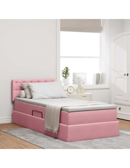 Letto con contenitore e LED con led Rosa 90 x 200 cm Velluto