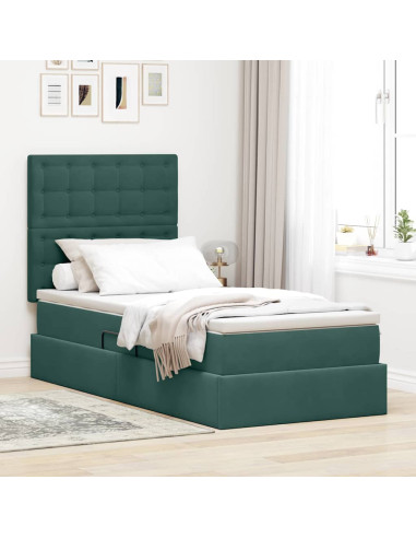 Letto con contenitore e LED Verde Scuro 100 x 200 cm Velluto