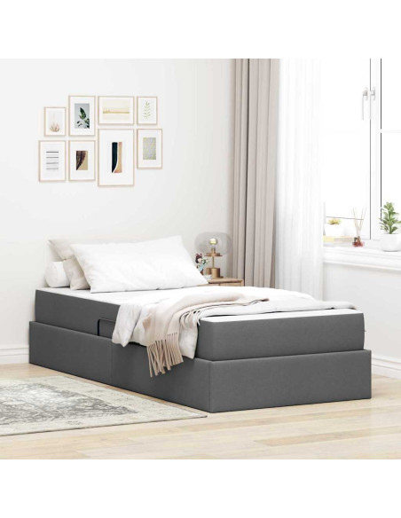 Letto con contenitore e materasso Grigio scuro 100 x 200 cm