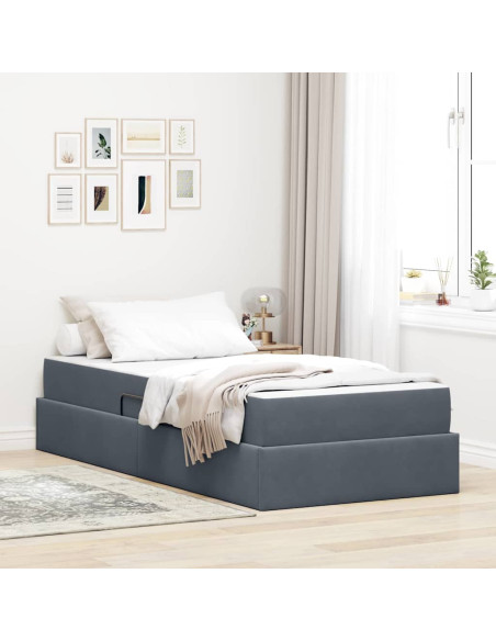 Letto con contenitore e materasso Grigio scuro 90 x 190 cm