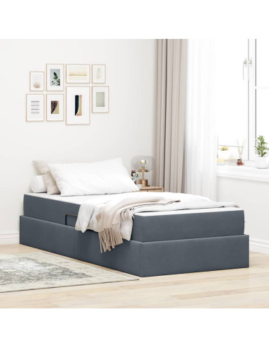 Letto con contenitore e materasso Grigio scuro 90 x 190 cm