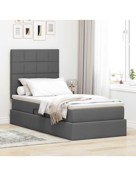 Letto con contenitore e materasso Grigio scuro 90 x 190 cm