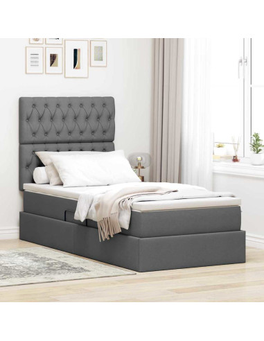 Letto con contenitore e materasso Grigio scuro 100 x 200 cm