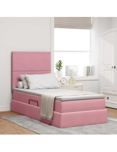 Letto con contenitore e materasso Rosa 90 x 190 cm Velluto