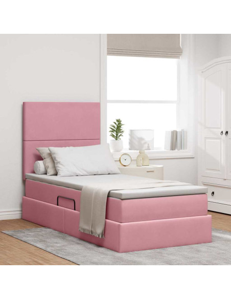 Letto con contenitore e materasso Rosa 90 x 190 cm Velluto