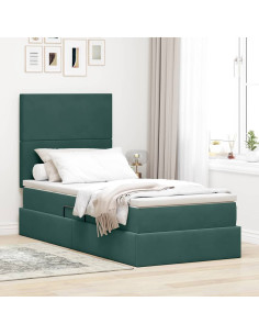Letto con contenitore e materasso Verde Scuro 90 x 200 cm