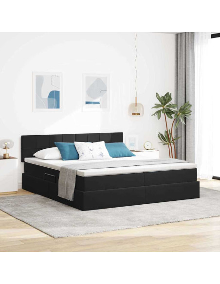 Letto con luci a strisce a LED Nero 200 x 200 cm Velluto