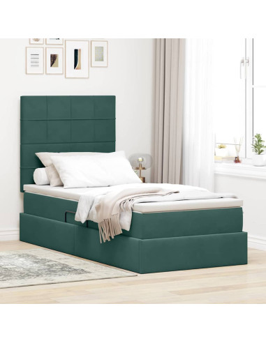 Letto con contenitore e materasso Verde Scuro 100 x 200 cm
