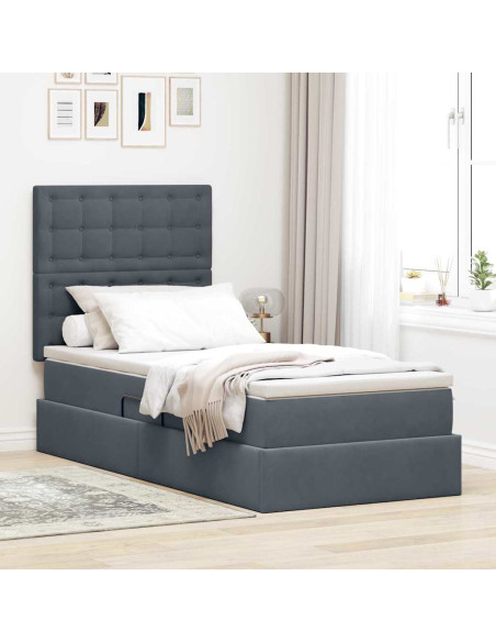 Letto con contenitore e materasso Grigio scuro 90 x 190 cm