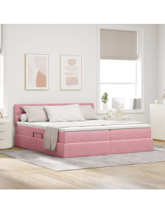 Letto con luci a strisce a LED Rosa 200 x 200 cm Velluto