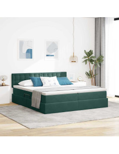 Letto con luci a strisce a LED Verde Scuro 200 x 200 cm Velluto