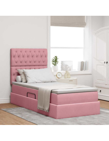 Letto con contenitore e LED con led Rosa 90 x 190 cm Velluto