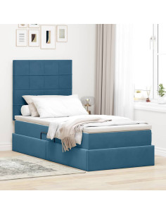 Letto con contenitore e LED Blu Scuro 90 x 190 cm Velluto 2