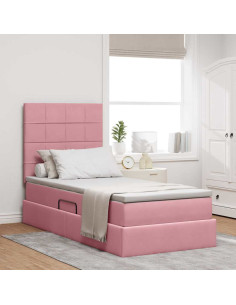 Letto con contenitore e LED con led Rosa 90 x 190 cm Velluto