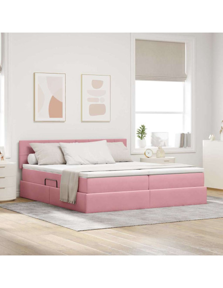 Letto con luci a strisce a LED Rosa 200 x 200 cm Velluto