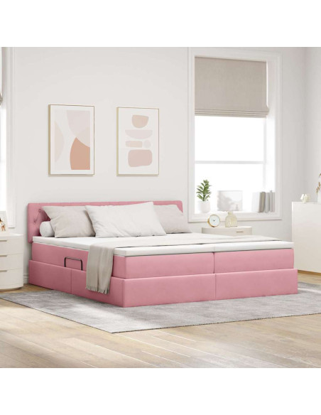 Letto con luci a strisce a LED Rosa 180 x 200 cm Velluto