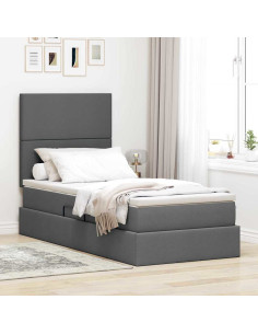 Letto con contenitore e LED Grigio scuro 90 x 190 cm Poliestere