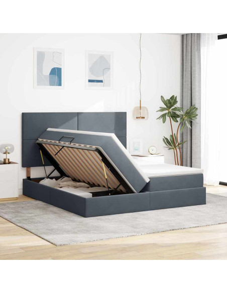 Letto con Contenitore Grigio scuro 200 x 200 cm Velluto