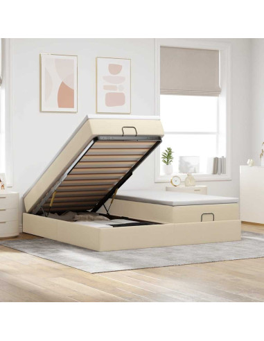 Struttura Letto Pouf con Materassi Crema 180x200 cm in Tessuto