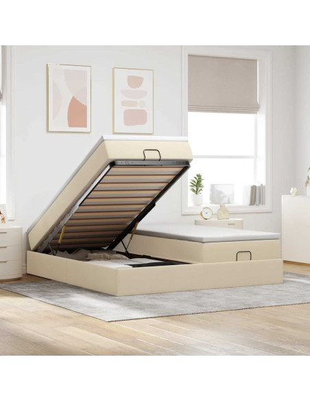 Struttura Letto Pouf con Materassi Crema 180x200 cm in Tessuto