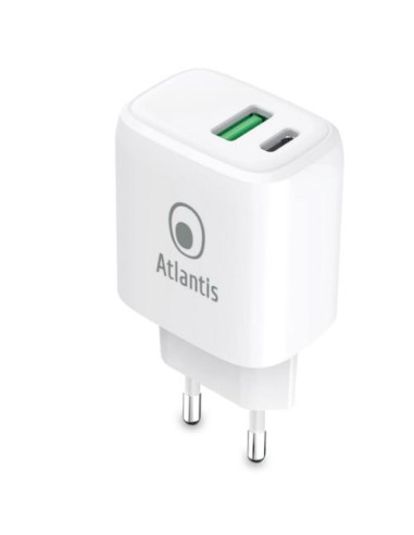 ALIMENTATORE ATLANTIS UNIVERSALE per SMARTPHONE E TABLET P008-PD20GN-2U AC 20W output 1xUSB 1xUSB-C PD TECNOLOGIA GAN