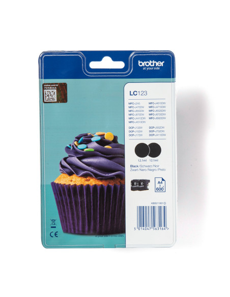 Brother LC123BKBP cartuccia d'inchiostro 1 pz Originale Nero