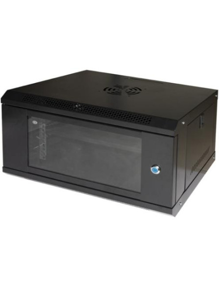 ARMADIO RACK 19" 6U LINK SERIE LIGHT COLORE NERO CON PORTA VETRO (AxPxL) MM 300X400X530 RIPIANO INCLUSO - LK1906UNL