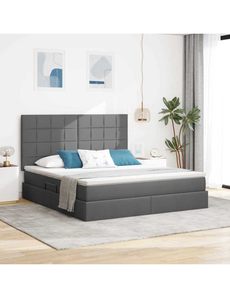 Letto con contenitore e LED con led Grigio scuro 160 x 200 cm