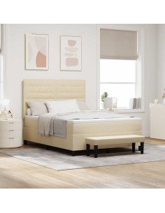 Letto a molle con materasso Crema 140 x 190 cm Tessuto