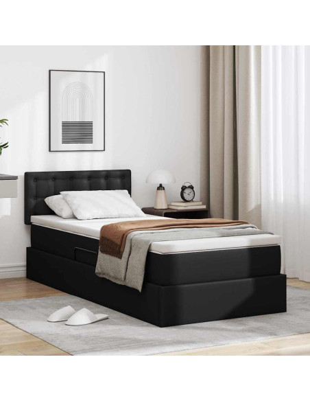 Letto con contenitore e LED Nero 100 x 200 cm Pelle Sintetica