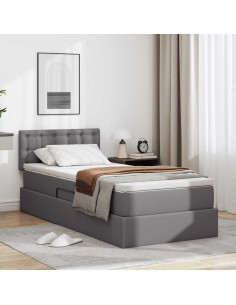 Letto con contenitore e LED Grigio 90 x 200 cm Pelle Sintetica