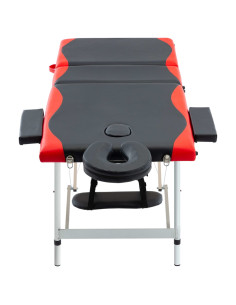 Lettino Massaggio Pieghevole 3 Zone in Alluminio Nero e Rosso