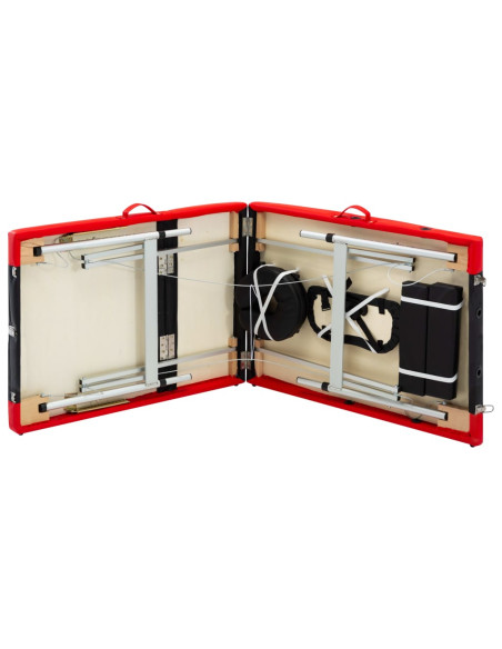 Lettino Massaggio Pieghevole 3 Zone in Alluminio Nero e Rosso