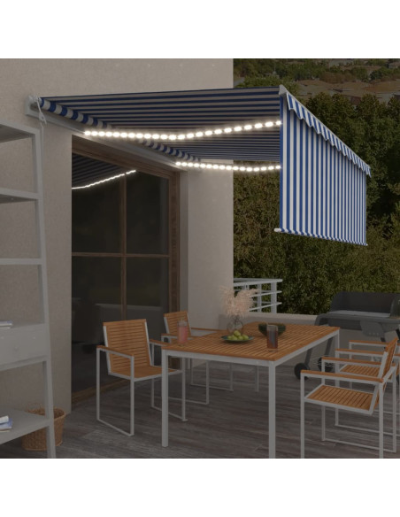 Tenda Automatica Parasole Sensore Vento LED 4x3m Blu Bianca