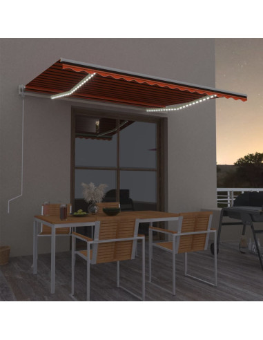 Tenda Automatica Sensore Vento e LED 400x300 cm Arancio Marrone