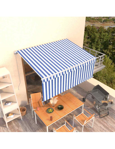 Tenda Sole Retrattile Manuale con Parasole 3x2,5m Blu e Bianco