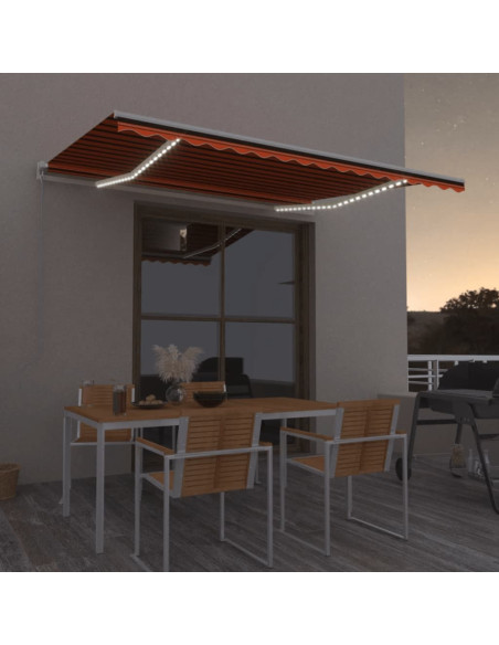 Tenda da Sole Retrattile Manuale LED 450x350 cm Arancio Marrone