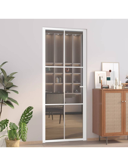 Porta Interna 83x201,5 cm Bianca in Vetro ESG e Alluminio