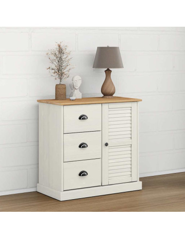 Credenza Cassetti VIGO Bianco 78x40x75 cm Legno Massello Pino