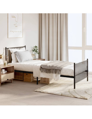 Giroletto con Testiera e Pediera Metallo Nero 90x200 cm