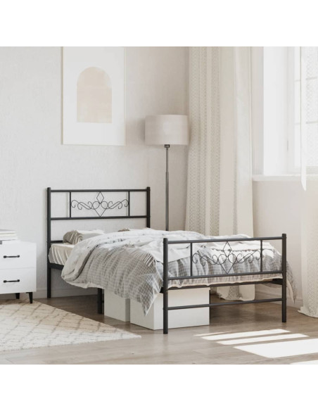 Giroletto con Testiera e Pediera Metallo Nero 90x190 cm