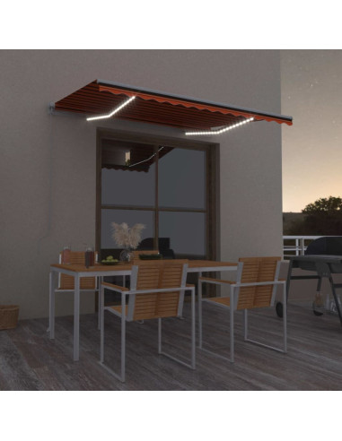 Tenda da Sole Retrattile con LED 350x250 cm Arancione e Marrone