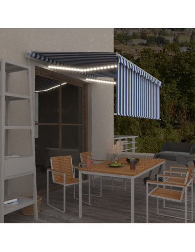 Tenda Sole Retrattile Manuale con LED 3,5x2,5 m Blu e Bianco